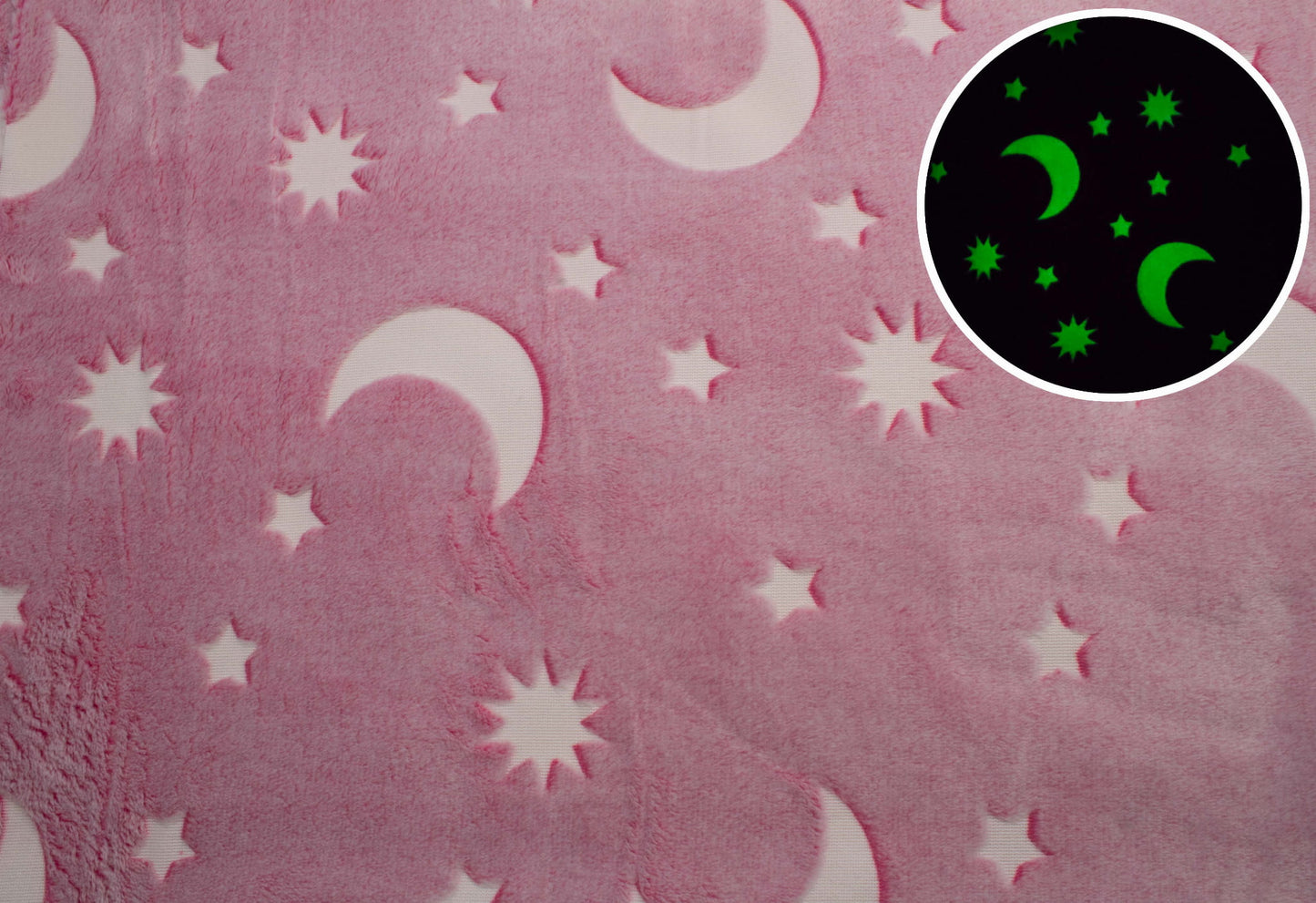 LR 50% FLEECE SOM LYSER I MÖRKER STJÄRNA & MÅNE ROSA