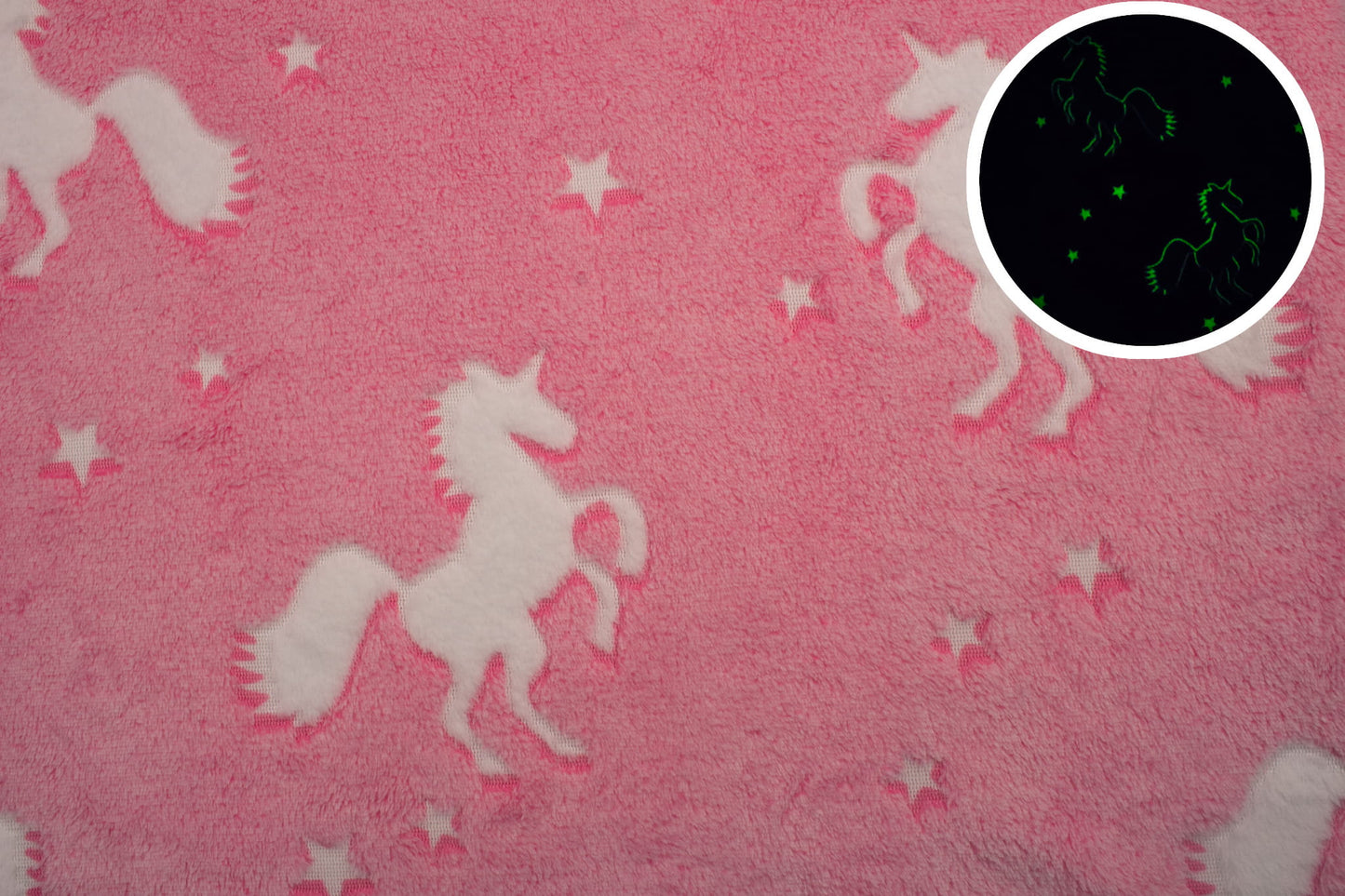 LR 50% FLEECE SOM LYSER I MÖRKER UNICORN ROSA
