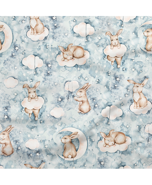 SISTA BITEN 40%! SATINVÄVD BOMULL - BUNNY IN HEAVEN 80CM
