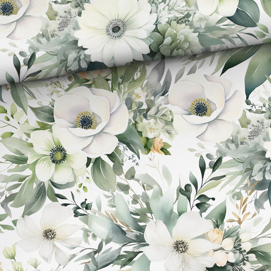 FÖRHANDSBOKNING! VÄVD BOMULL - VITA ANEMONER