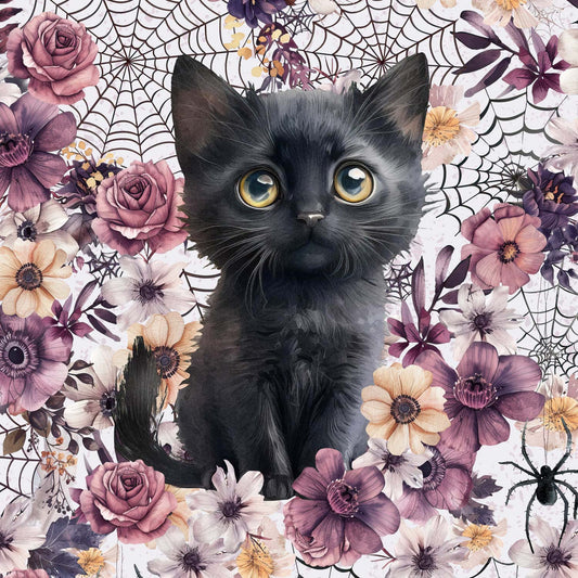 FÖRHANDSBOKNING! PANEL ÖGLAD COLLEGE - HALLOWEEN SPINDELNÄT & BLOMMOR KATT