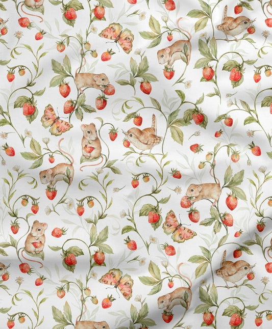 SISTA BITEN 40%! SATINVÄVD BOMULL - STRAWBERRY & FRIENDS 85CM