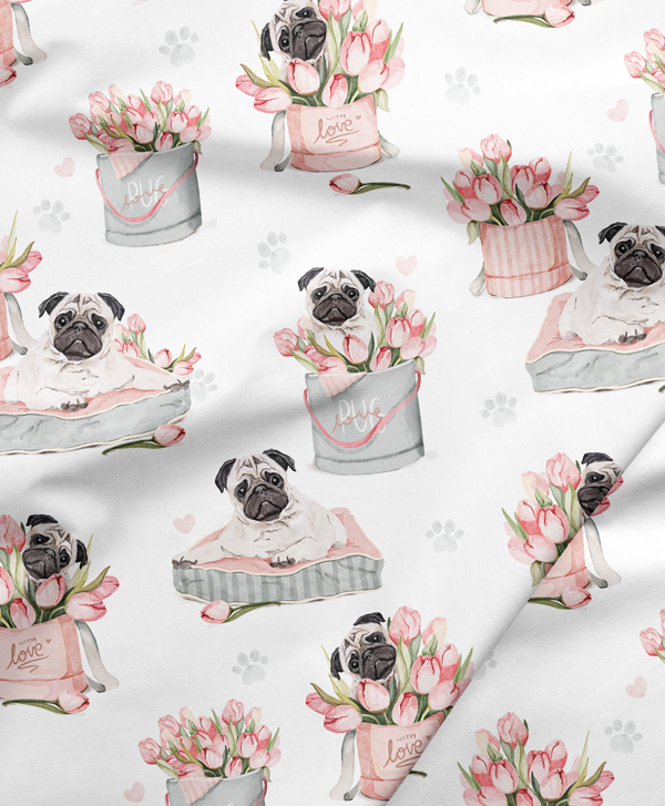 LR 50% SATINVÄVD BOMULL - TULIP PUG