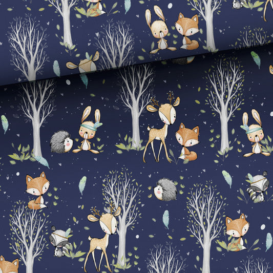 SISTA BITEN 30%! JERSEY - FOREST ANIMALS BLUE 120CM